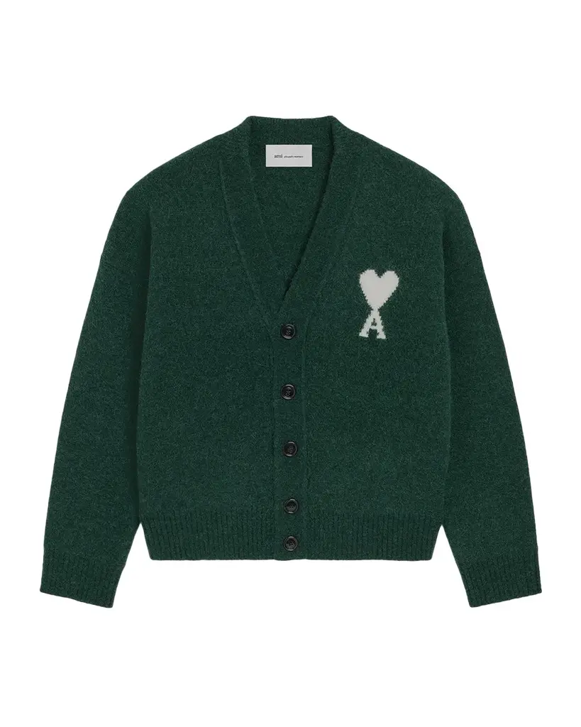 AMI PARIS Men's Intarsia Ami de Caur Knit Cardigan