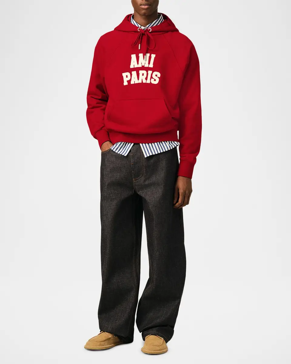 AMI PARIS Men's Cotton Logo-Applique Hoodie | Thumbnail 2 AMI PARIS Men's Cotton Logo-Applique Hoodie | Thumbnail 2