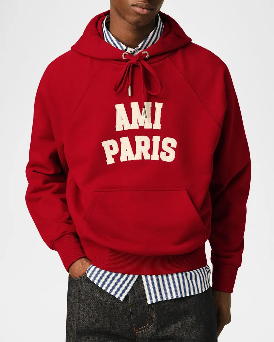 AMI PARIS Men's Cotton Logo-Applique Hoodie | Thumbnail 4 AMI PARIS Men's Cotton Logo-Applique Hoodie | Thumbnail 4