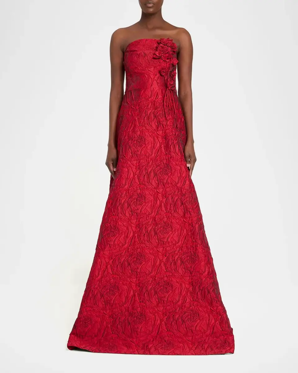 Rickie Freeman for Teri Jon Strapless Floral Jacquard A-Line Gown | Thumbnail 2 Rickie Freeman for Teri Jon Strapless Floral Jacquard A-Line Gown | Thumbnail 2