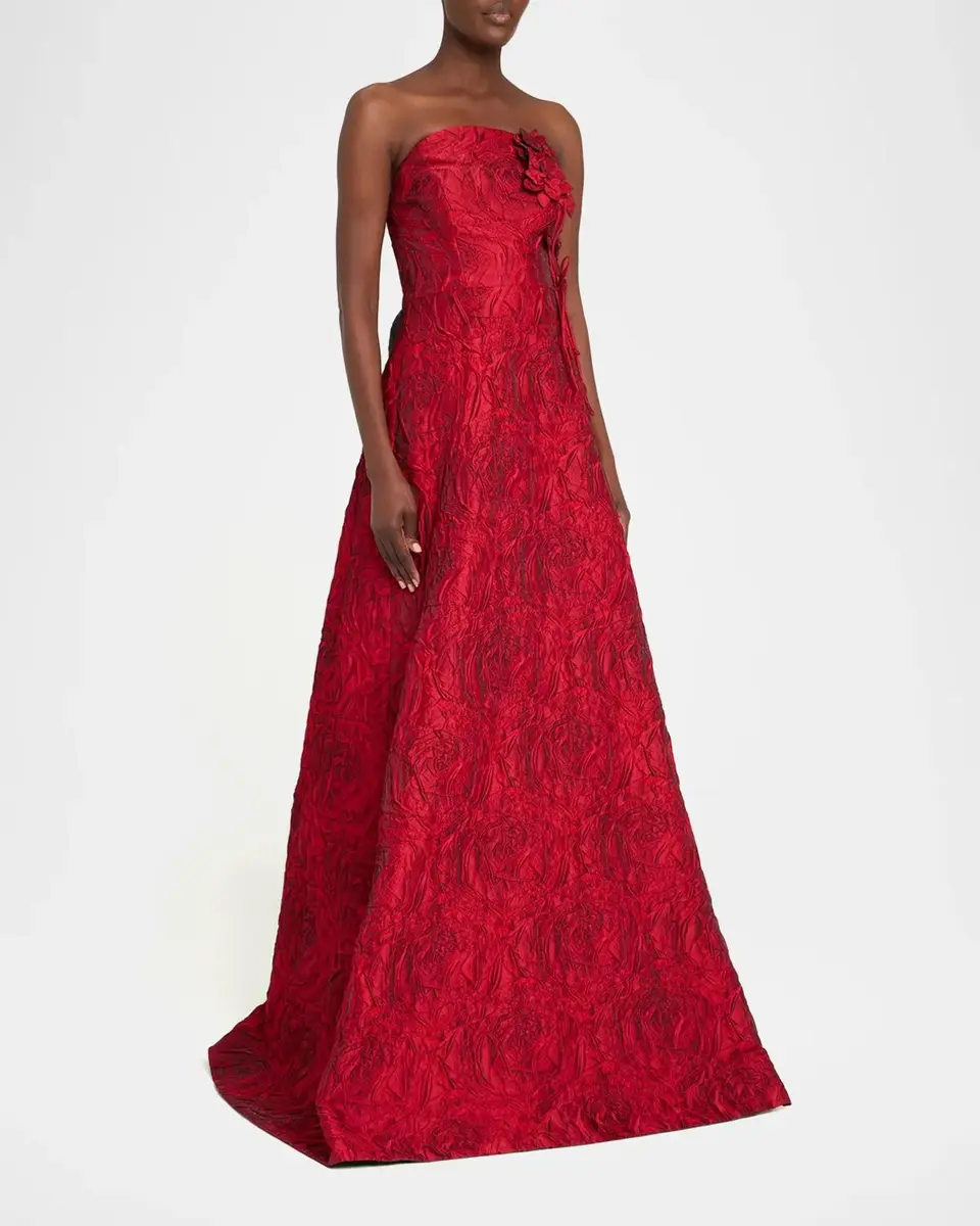 Rickie Freeman for Teri Jon Strapless Floral Jacquard A-Line Gown | Thumbnail 4 Rickie Freeman for Teri Jon Strapless Floral Jacquard A-Line Gown | Thumbnail 4