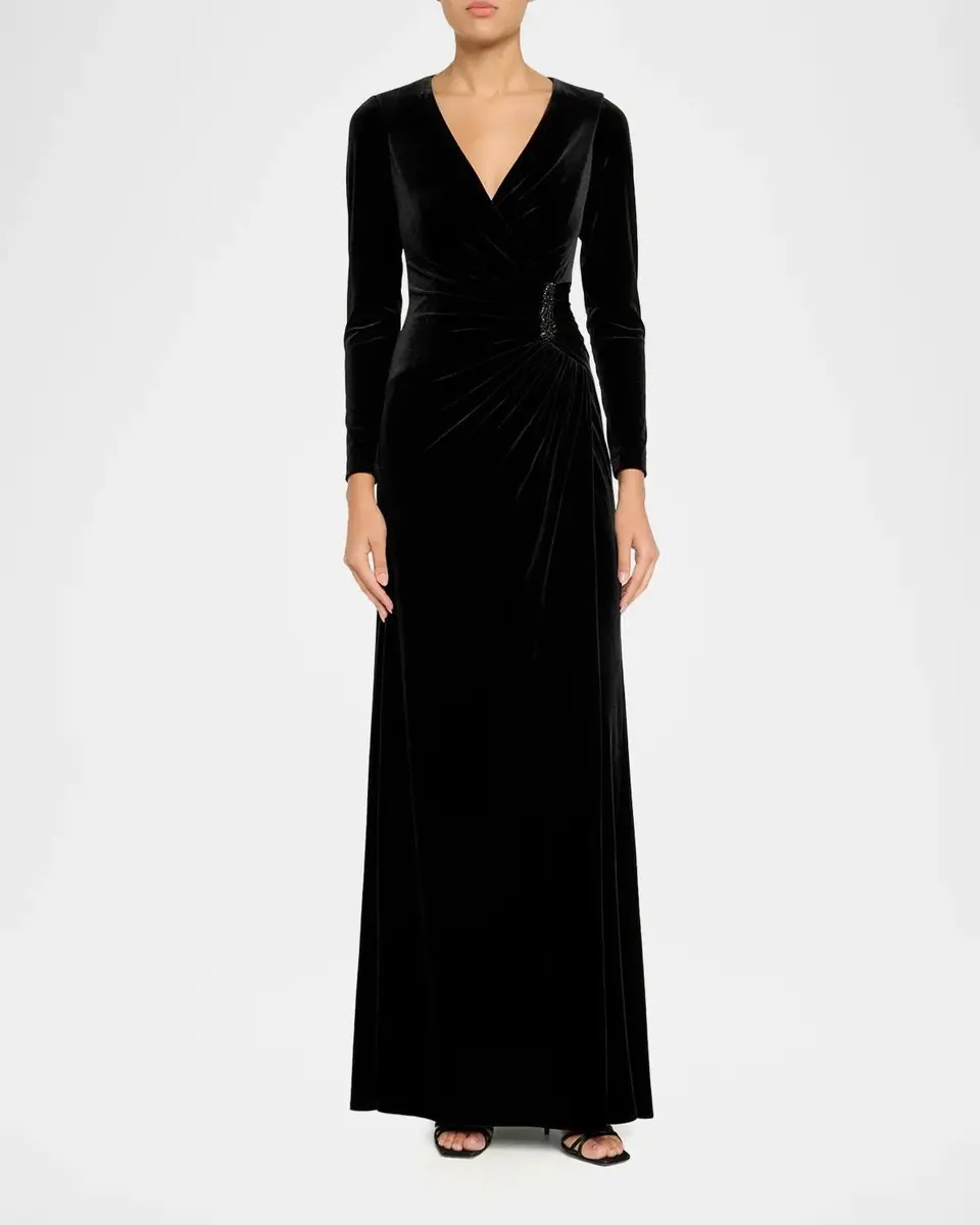 Rickie Freeman for Teri Jon Velvet Beaded Accent A-Line Gown | Thumbnail 2 Rickie Freeman for Teri Jon Velvet Beaded Accent A-Line Gown | Thumbnail 2