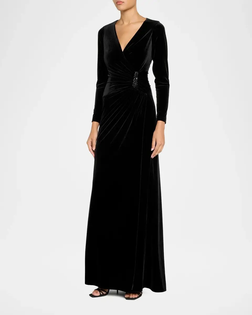 Rickie Freeman for Teri Jon Velvet Beaded Accent A-Line Gown | Thumbnail 4 Rickie Freeman for Teri Jon Velvet Beaded Accent A-Line Gown | Thumbnail 4