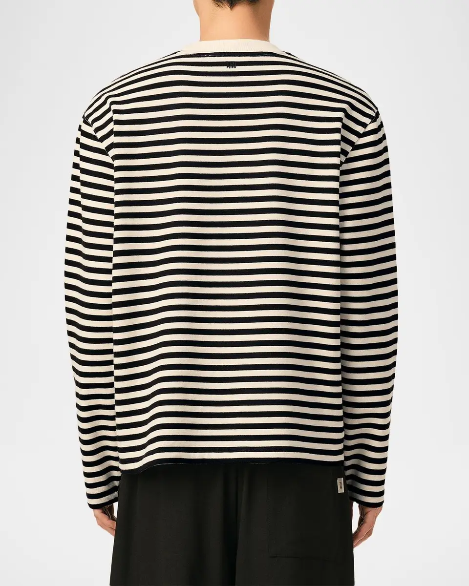 AMI PARIS Men's Stripe Cotton Crewneck Long-Sleeve T-Shirt | Thumbnail 3 AMI PARIS Men's Stripe Cotton Crewneck Long-Sleeve T-Shirt | Thumbnail 3