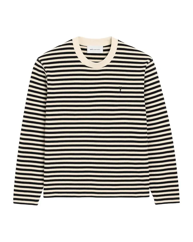 AMI PARIS Men's Stripe Cotton Crewneck Long-Sleeve T-Shirt