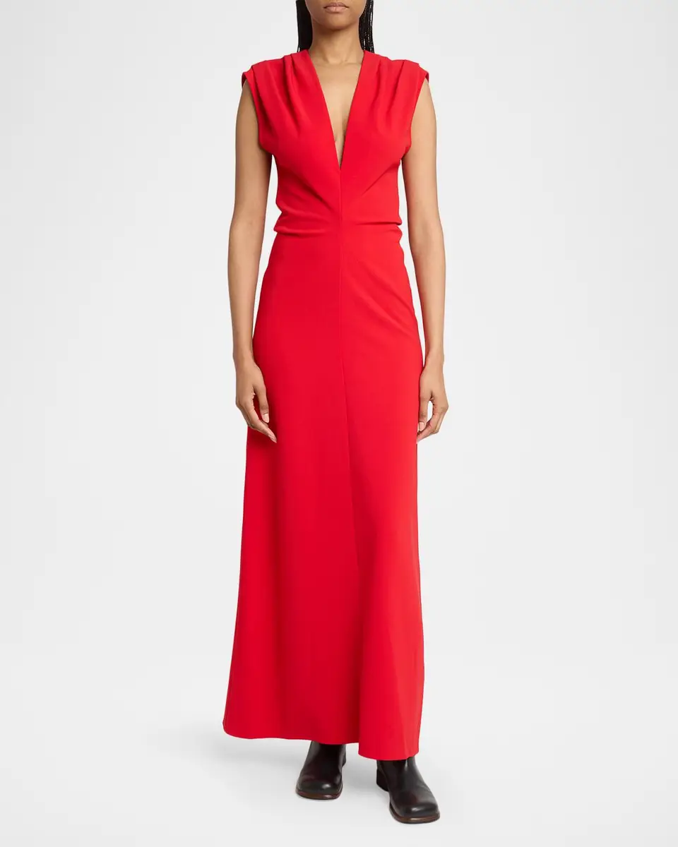 Proenza Schouler Geraldine Plunging Gathered-Shoulder Sleeveless Maxi Dress | Thumbnail 2 Proenza Schouler Geraldine Plunging Gathered-Shoulder Sleeveless Maxi Dress | Thumbnail 2