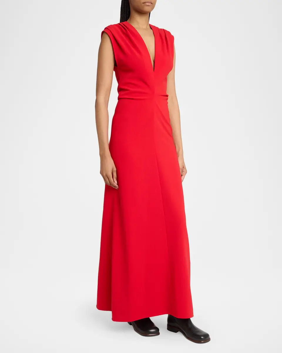 Proenza Schouler Geraldine Plunging Gathered-Shoulder Sleeveless Maxi Dress | Thumbnail 4 Proenza Schouler Geraldine Plunging Gathered-Shoulder Sleeveless Maxi Dress | Thumbnail 4