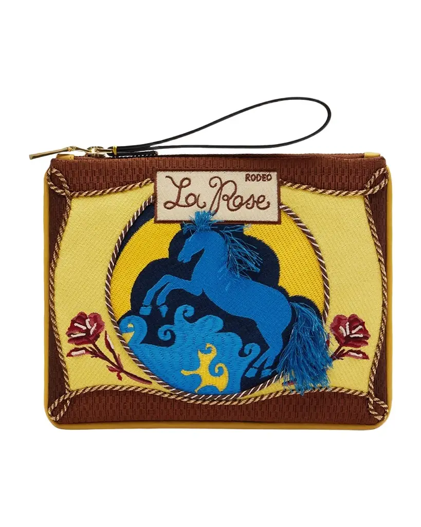 ALÉMAIS Ace Horse-Embroidered Flat Pouch Bag