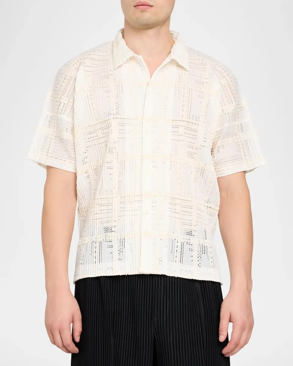 Homme Plissé Issey Miyake Men's Ramie Short-Sleeve Shirt | Thumbnail 4 Homme Plissé Issey Miyake Men's Ramie Short-Sleeve Shirt | Thumbnail 4