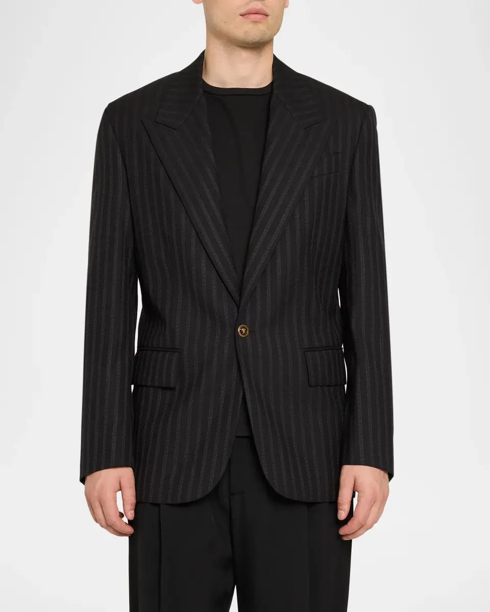 Versace Men's Wool Pinstripe Single-Button Evening Jacket | Thumbnail 4
