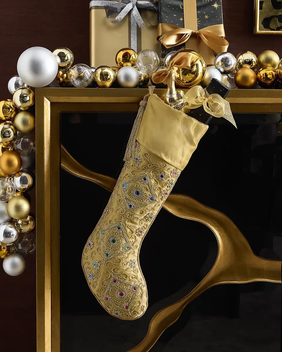 Sudha Pennathur Gem-Embellished & Beaded Metallic Tissue Stocking