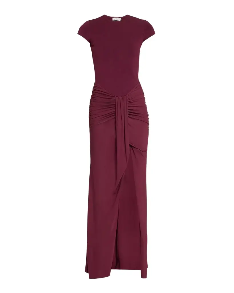 Matilde Draped Cap-Sleeve Jersey Gown