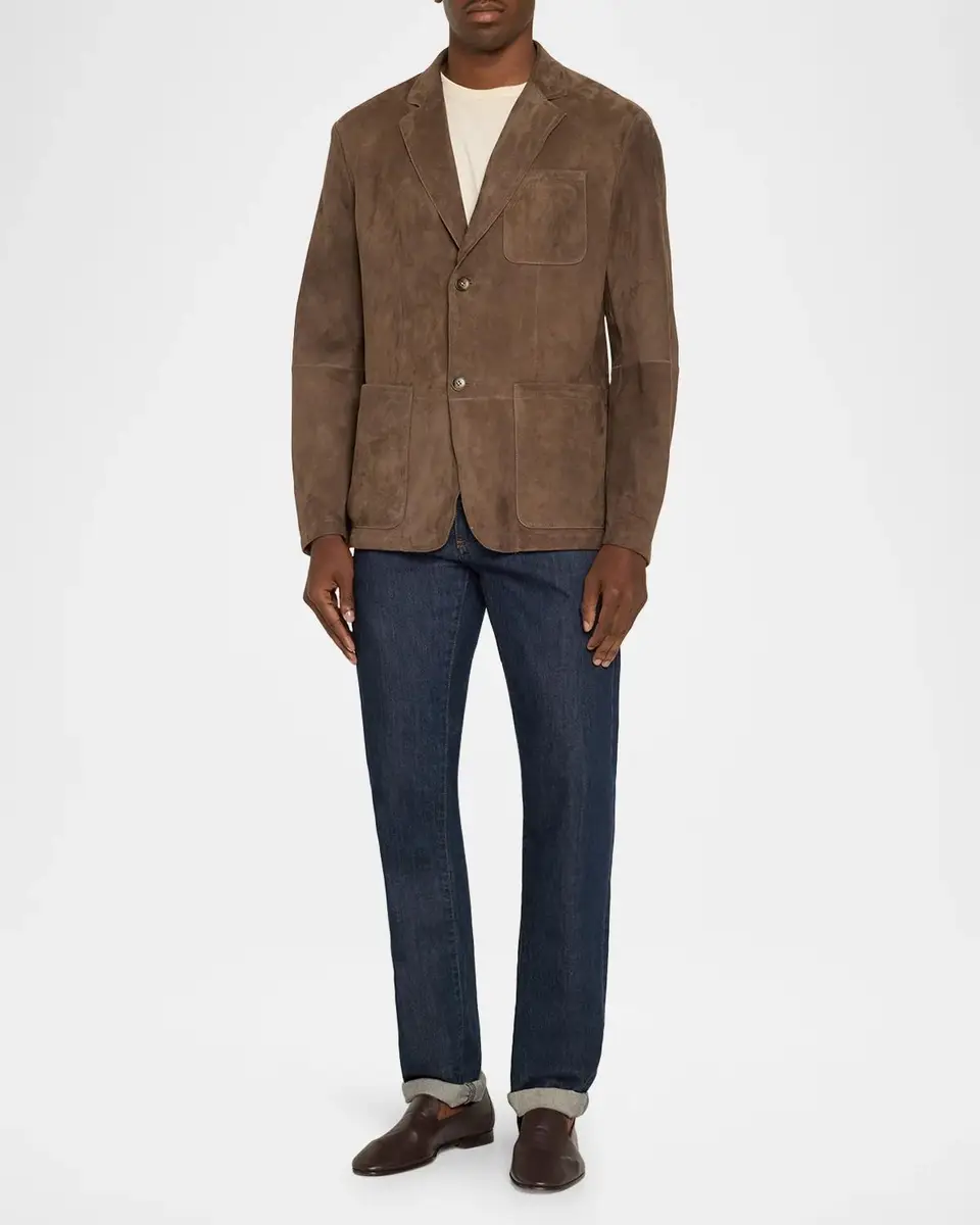 Canali Men's Single-Breasted Suede Blazer Jacket | Thumbnail 2