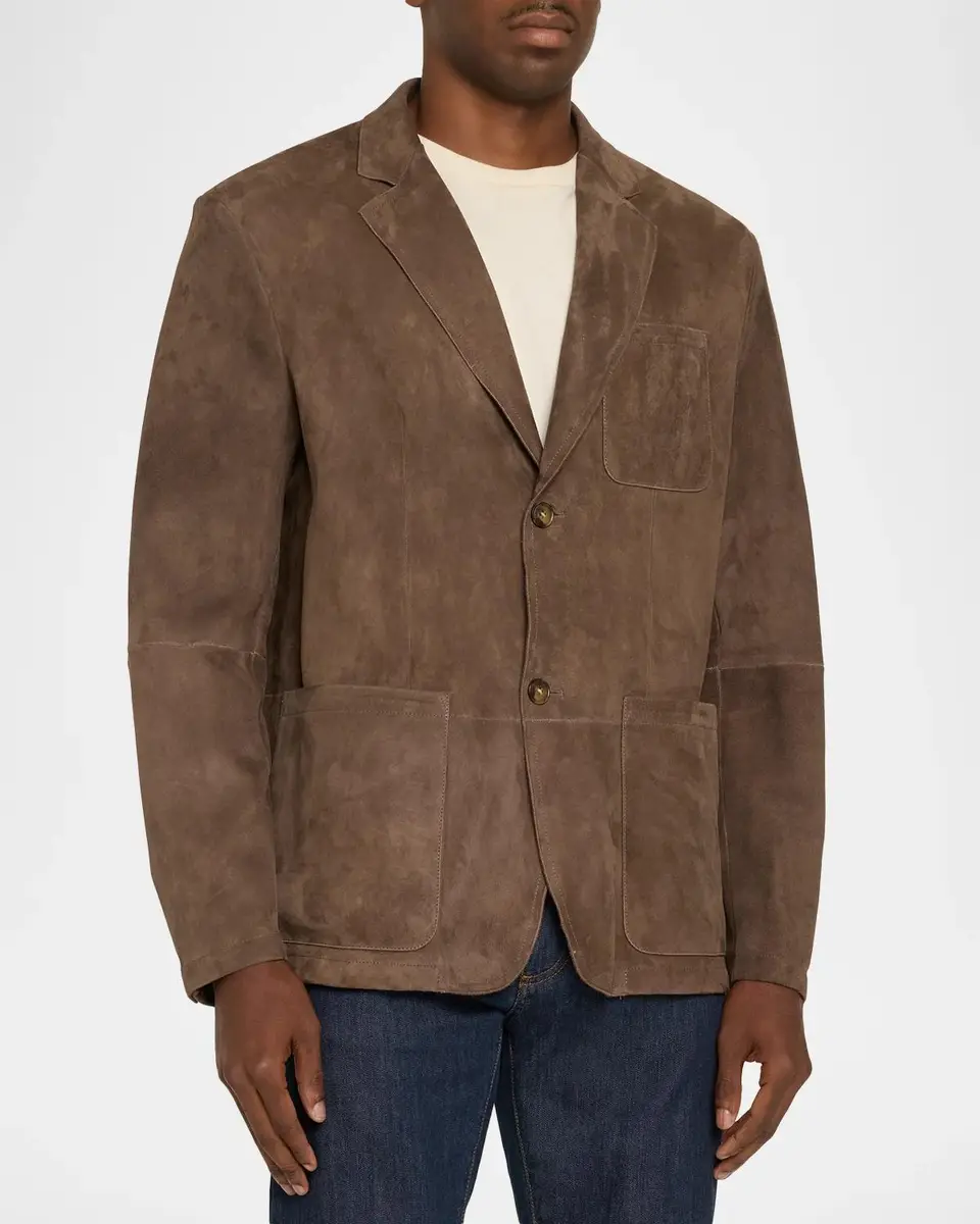 Canali Men's Single-Breasted Suede Blazer Jacket | Thumbnail 4