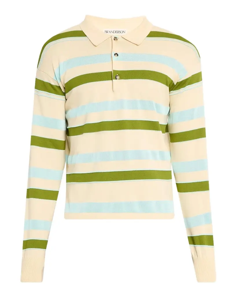 JW Anderson Men's Stripe Long-Sleeve Rugby Polo Shirt