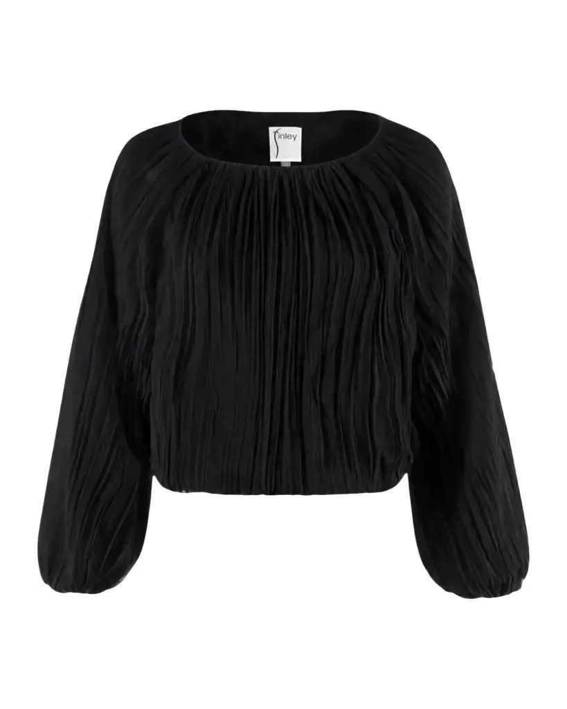 Finley Cameron Pleated Blouson-Sleeve Blouse