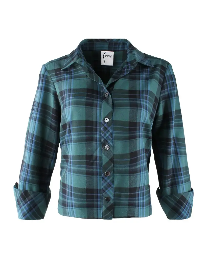 Finley Eugenie Tie-Back Cotton Plaid Shirt