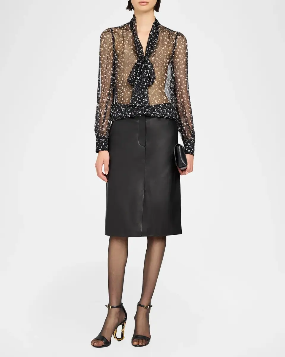 Dolce & Gabbana Floral-Print Silk Chiffon Scarf-Neck Blouse | Thumbnail 2