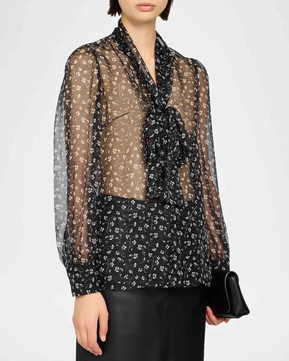 Dolce & Gabbana Floral-Print Silk Chiffon Scarf-Neck Blouse | Thumbnail 4