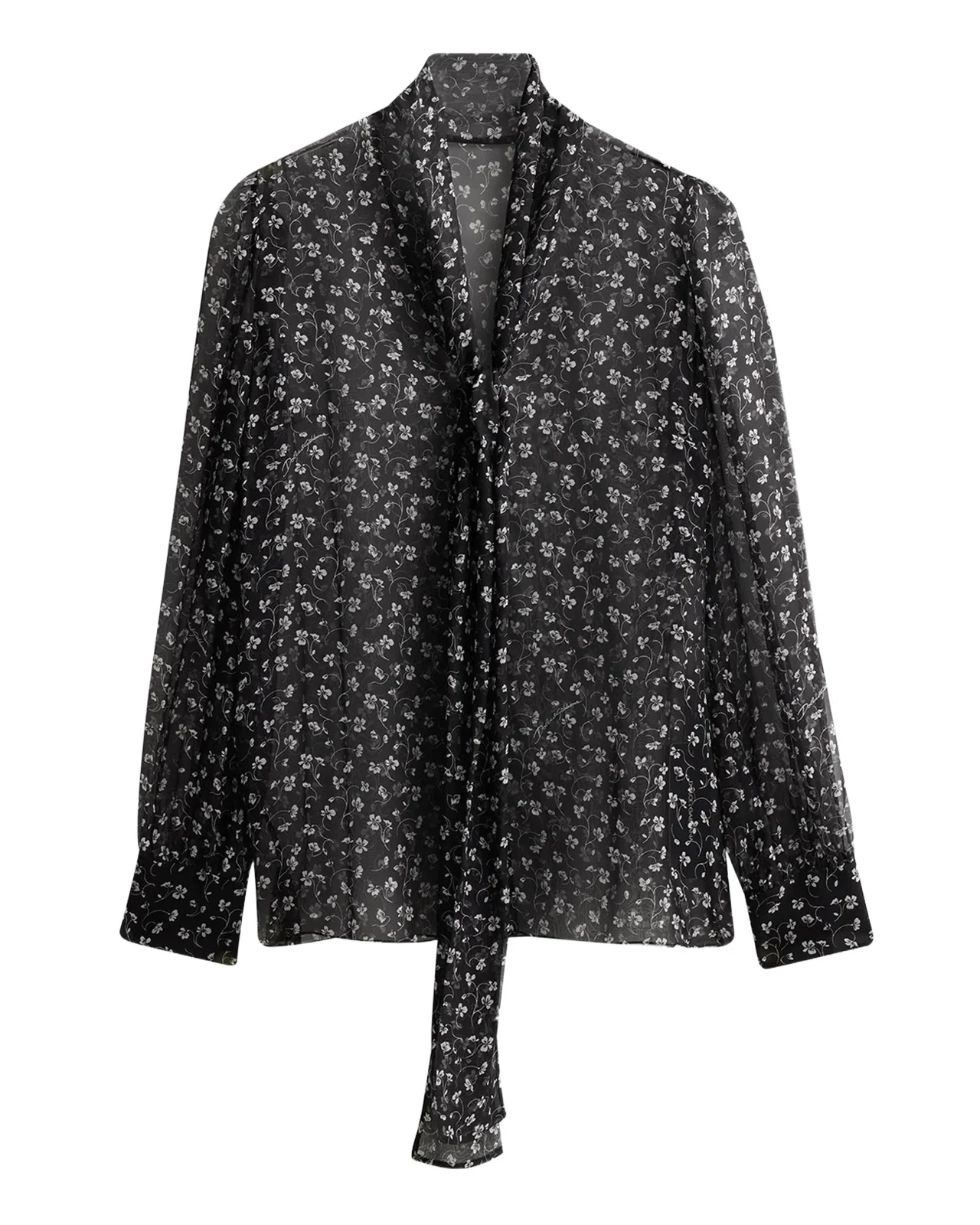 Floral-Print Silk Chiffon Scarf-Neck Blouse Floral-Print Silk Chiffon Scarf-Neck Blouse