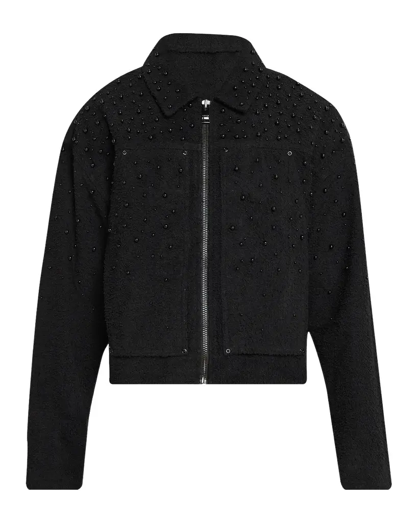 PURPLE Men's Imitation Pearl-Embellished Cotton-Blend Crop Jacket
