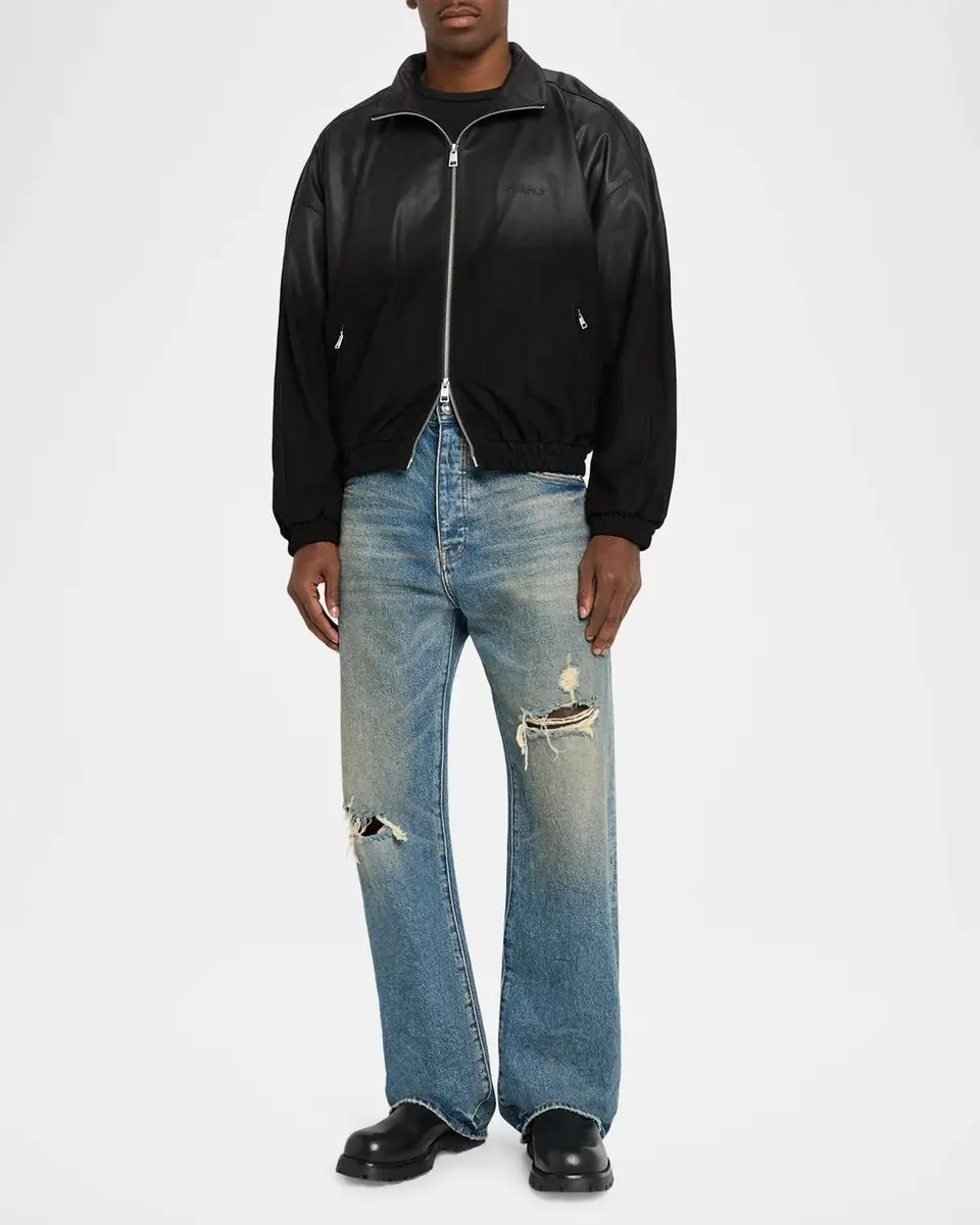 PURPLE Men's Leather Track Jacket | Thumbnail 2 PURPLE Men's Leather Track Jacket | Thumbnail 2