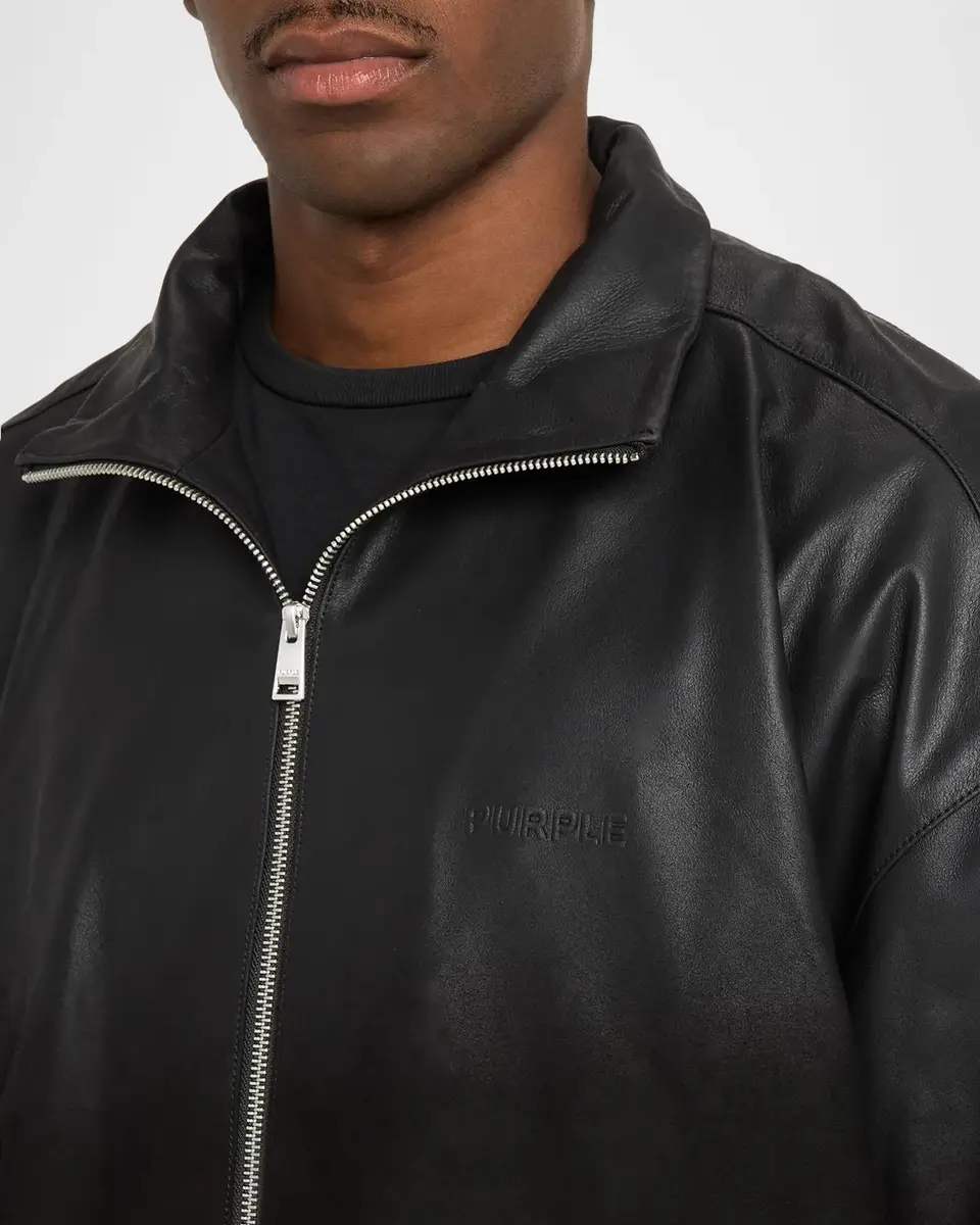PURPLE Men's Leather Track Jacket | Thumbnail 5 PURPLE Men's Leather Track Jacket | Thumbnail 5