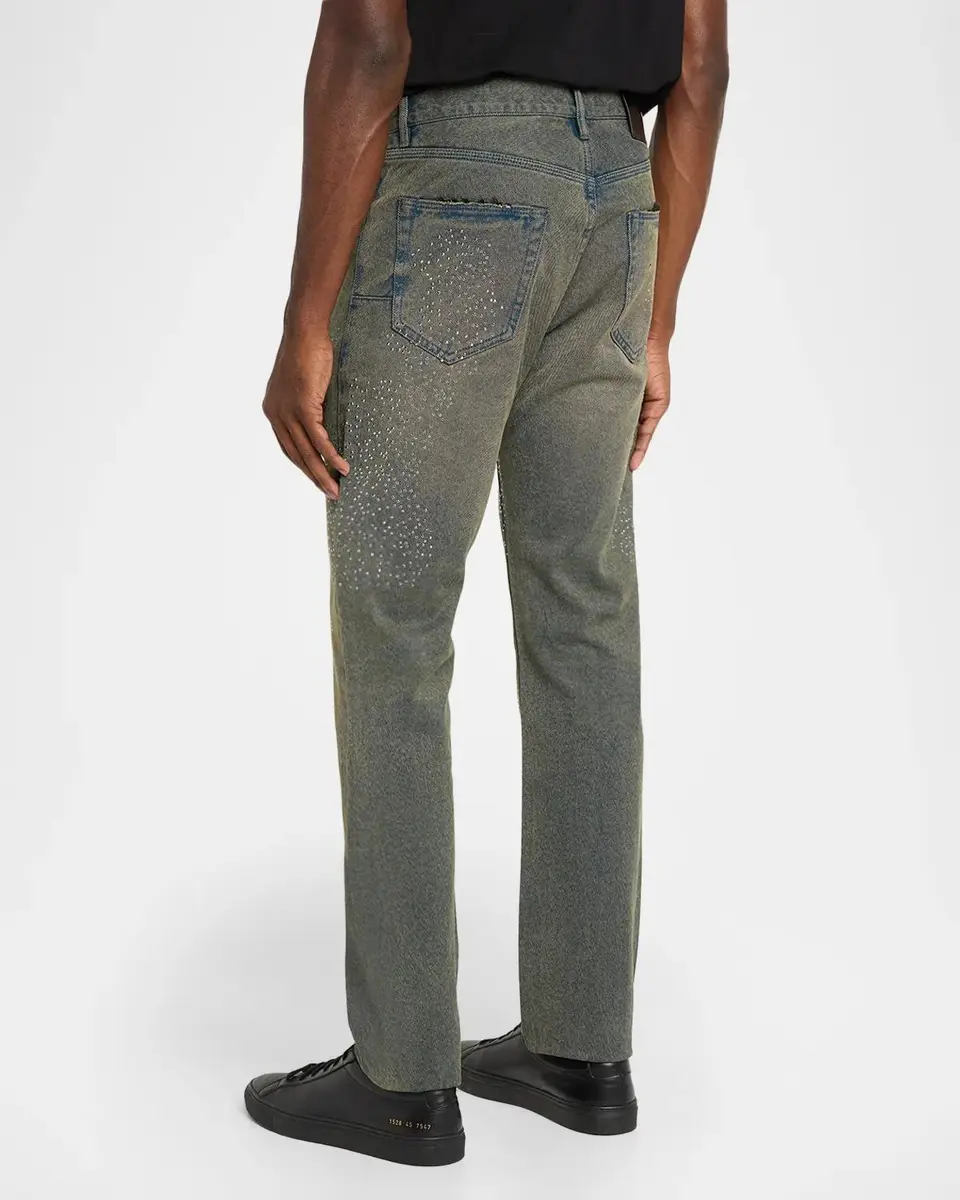 PURPLE Men's Dirty Wash Cosmos Rhinestone Stacked Jeans | Thumbnail 3 PURPLE Men's Dirty Wash Cosmos Rhinestone Stacked Jeans | Thumbnail 3