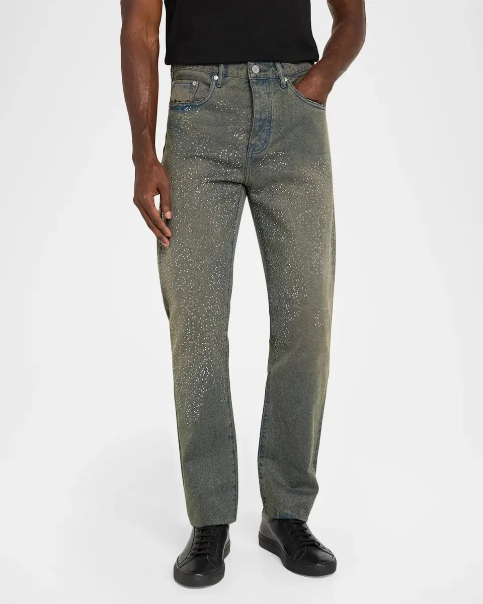 PURPLE Men's Dirty Wash Cosmos Rhinestone Stacked Jeans | Thumbnail 4 PURPLE Men's Dirty Wash Cosmos Rhinestone Stacked Jeans | Thumbnail 4
