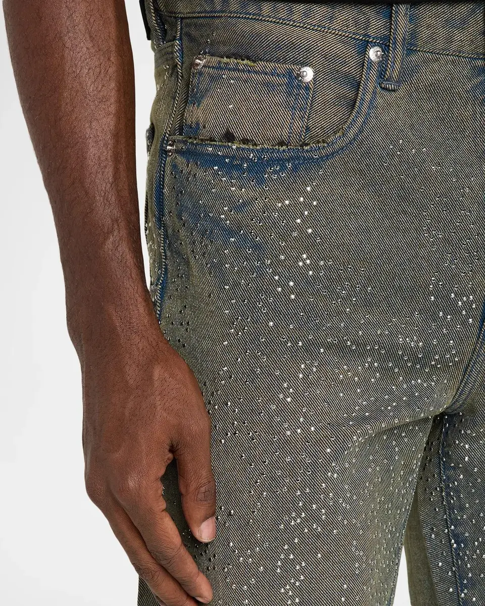 PURPLE Men's Dirty Wash Cosmos Rhinestone Stacked Jeans | Thumbnail 5 PURPLE Men's Dirty Wash Cosmos Rhinestone Stacked Jeans | Thumbnail 5