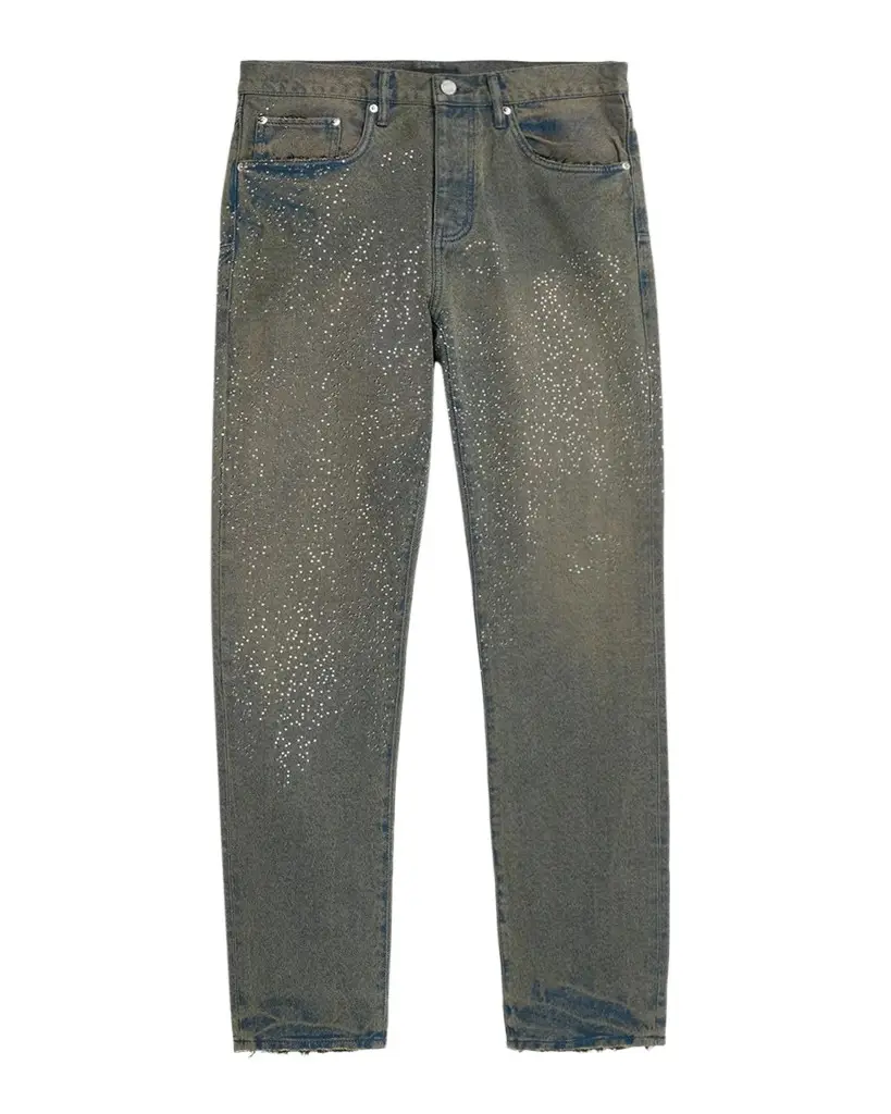 PURPLE Men's Dirty Wash Cosmos Rhinestone Stacked Jeans