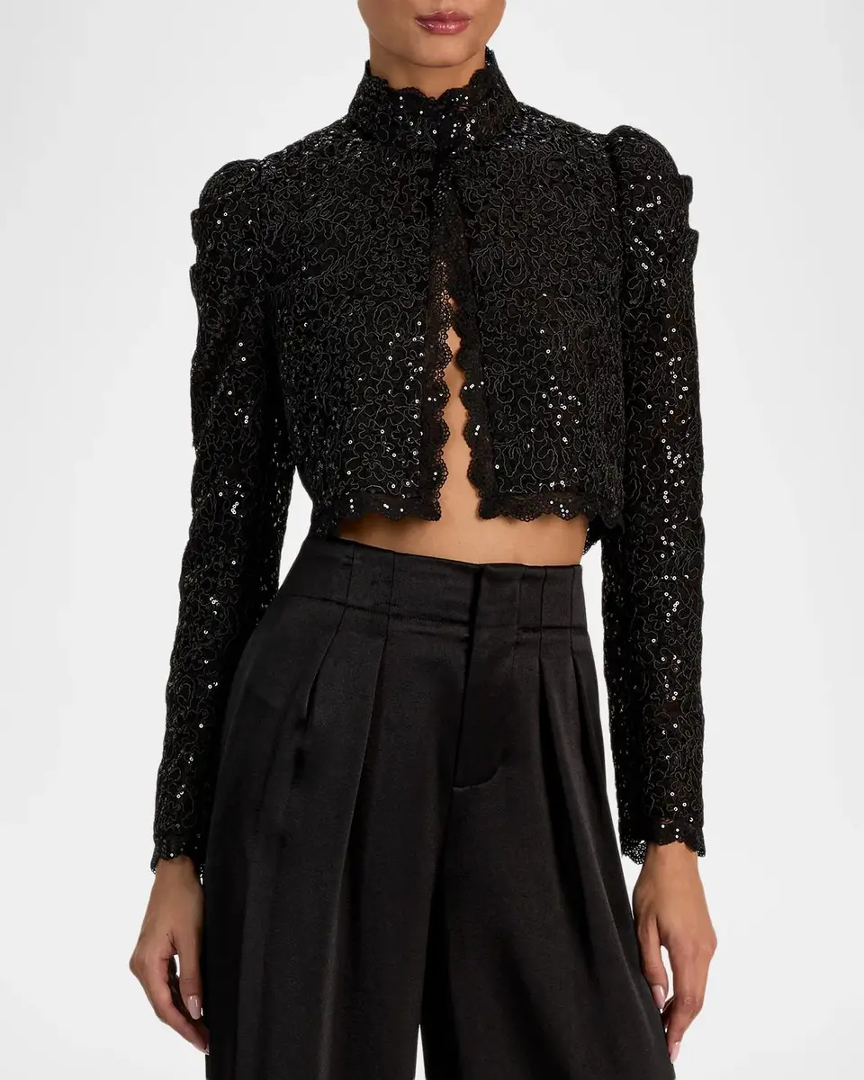 Alice + Olivia Thomasina Embellished Lace Cropped Jacket | Thumbnail 4