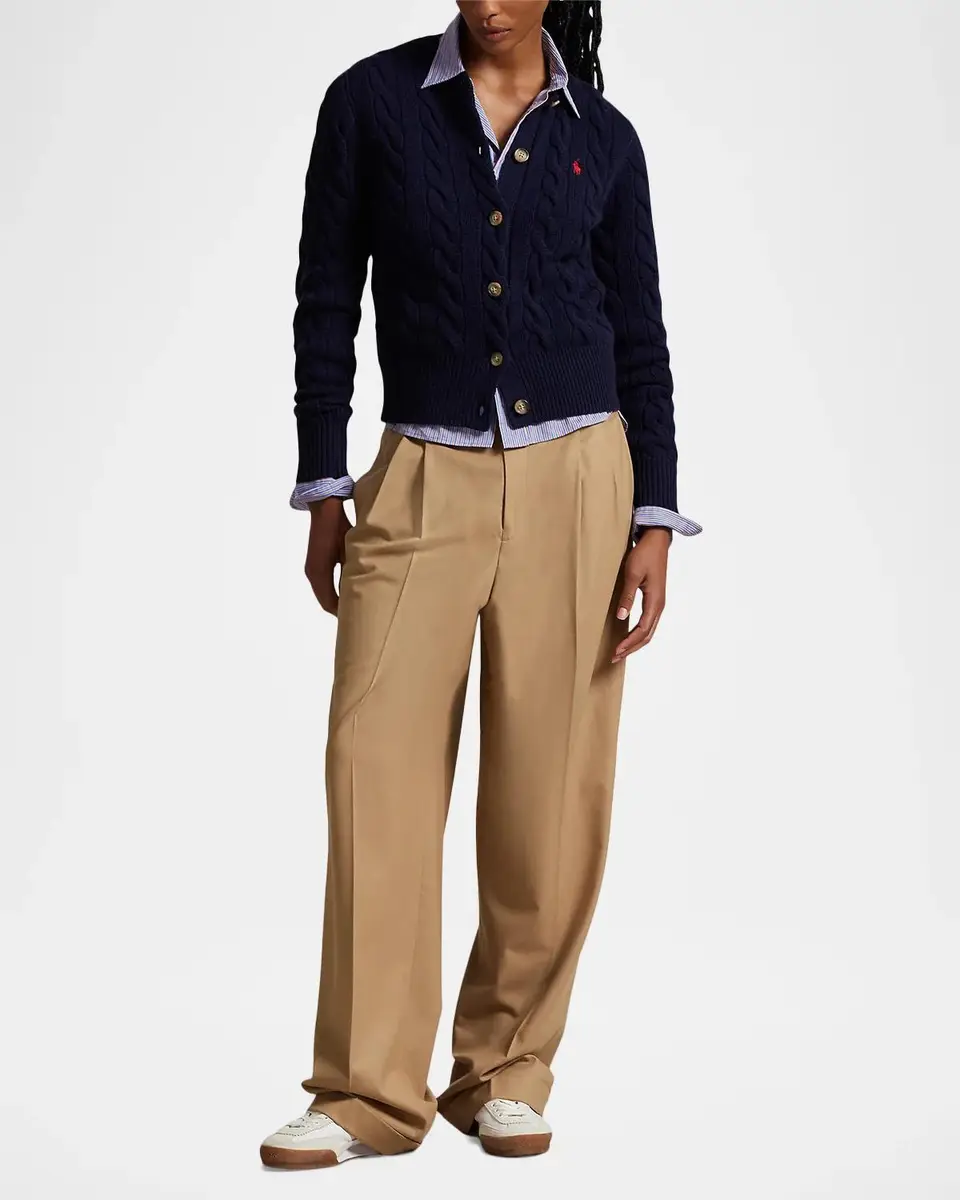 Polo Ralph Lauren Logo-Embroidered Wool-Blend Cable-Knit Cardigan | Thumbnail 2 Polo Ralph Lauren Logo-Embroidered Wool-Blend Cable-Knit Cardigan | Thumbnail 2
