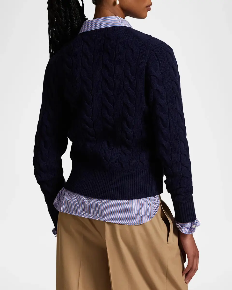 Polo Ralph Lauren Logo-Embroidered Wool-Blend Cable-Knit Cardigan | Thumbnail 3 Polo Ralph Lauren Logo-Embroidered Wool-Blend Cable-Knit Cardigan | Thumbnail 3