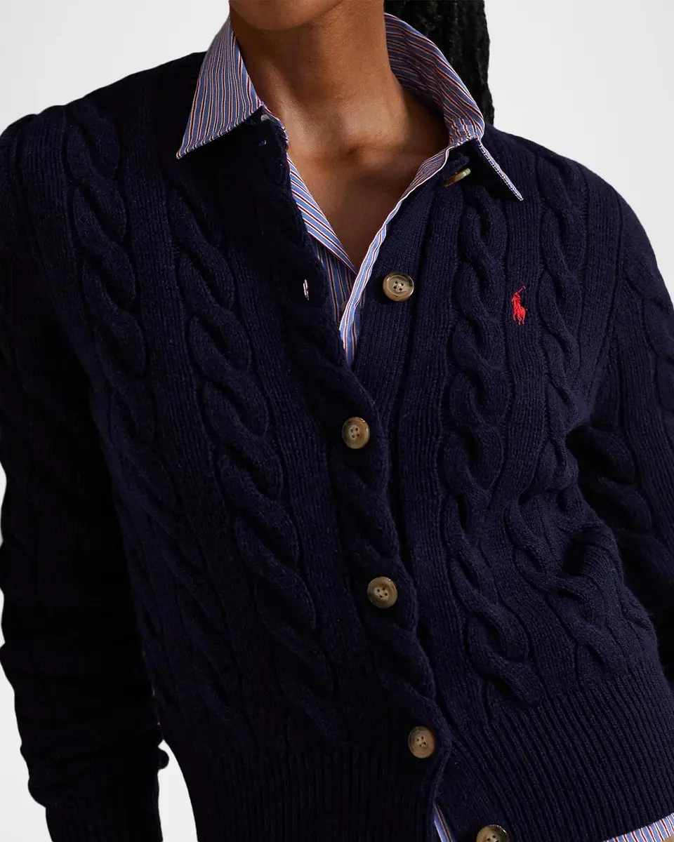 Polo Ralph Lauren Logo-Embroidered Wool-Blend Cable-Knit Cardigan | Thumbnail 5 Polo Ralph Lauren Logo-Embroidered Wool-Blend Cable-Knit Cardigan | Thumbnail 5