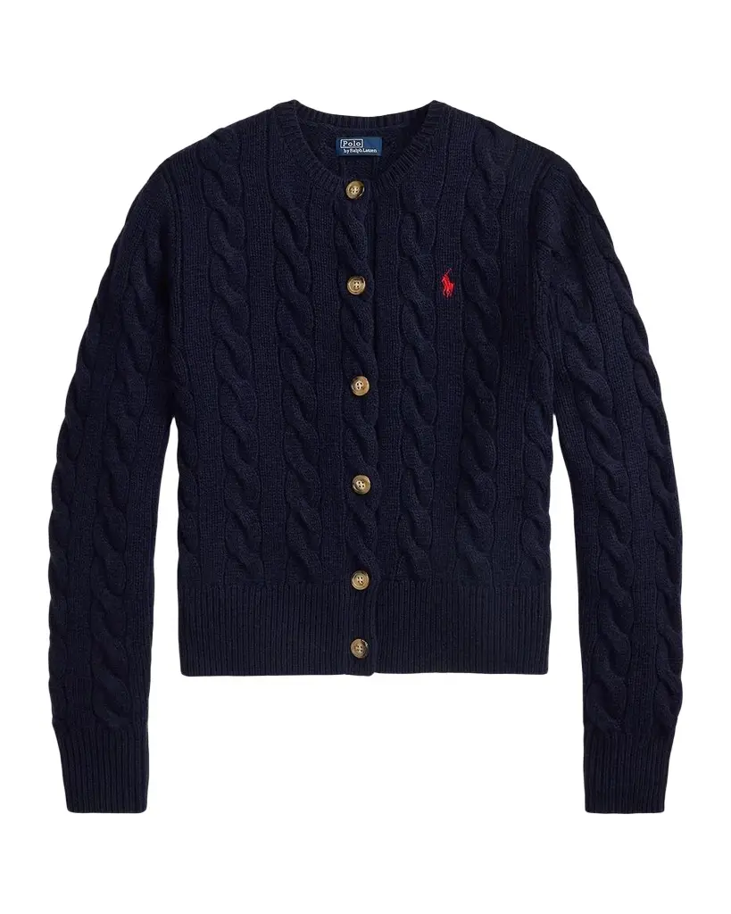 Polo Ralph Lauren Logo-Embroidered Wool-Blend Cable-Knit Cardigan