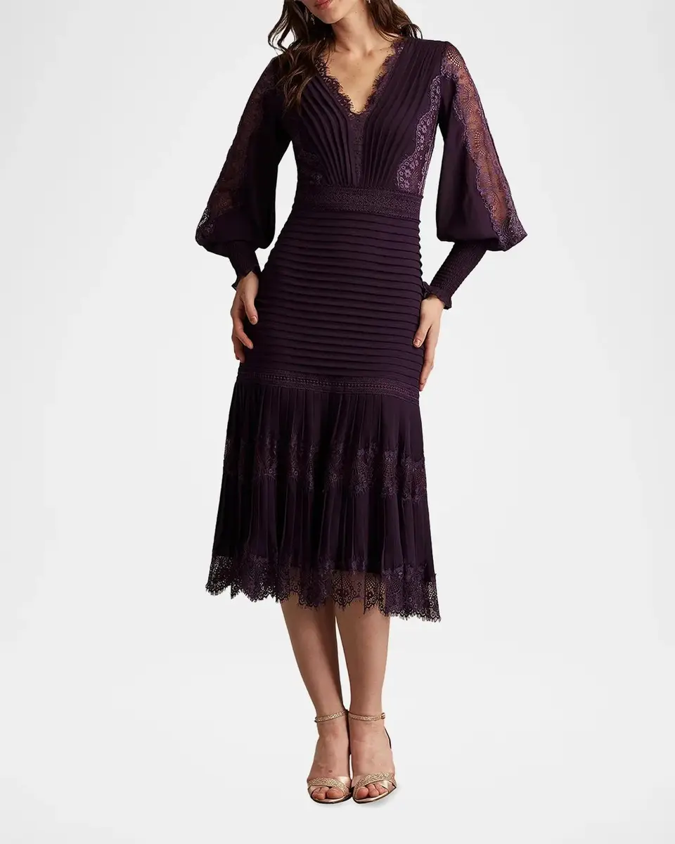 Tadashi Shoji Pleated Chiffon & Lace Bishop-Sleeve Dress | Thumbnail 2 Tadashi Shoji Pleated Chiffon & Lace Bishop-Sleeve Dress | Thumbnail 2