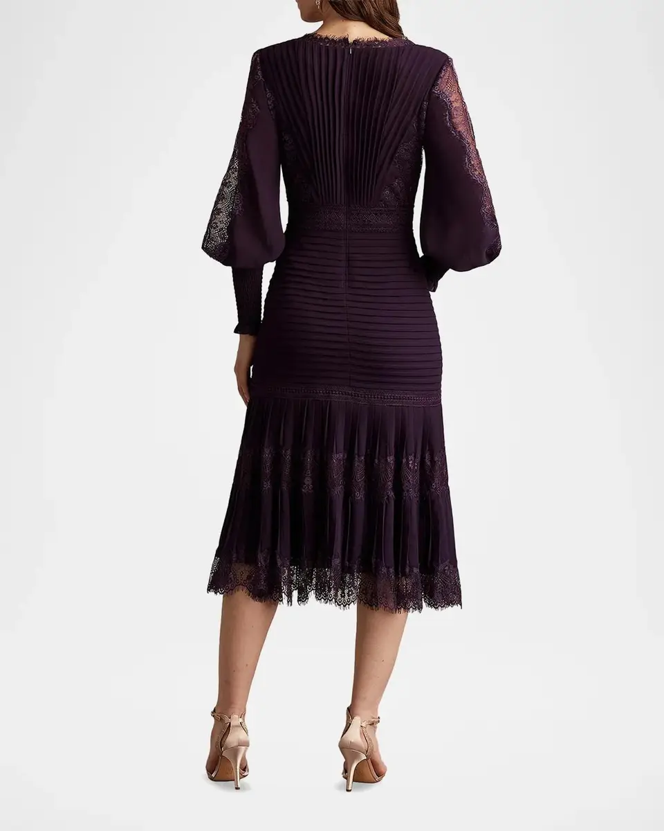 Tadashi Shoji Pleated Chiffon & Lace Bishop-Sleeve Dress | Thumbnail 3 Tadashi Shoji Pleated Chiffon & Lace Bishop-Sleeve Dress | Thumbnail 3
