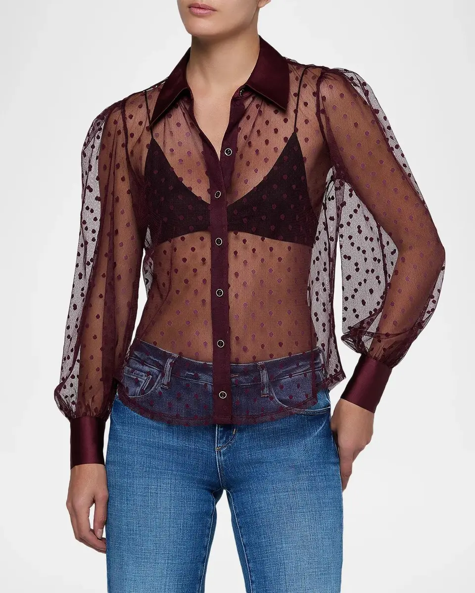 L'Agence Sophie Sheer Swiss Dot Blouse | Thumbnail 4 L'Agence Sophie Sheer Swiss Dot Blouse | Thumbnail 4
