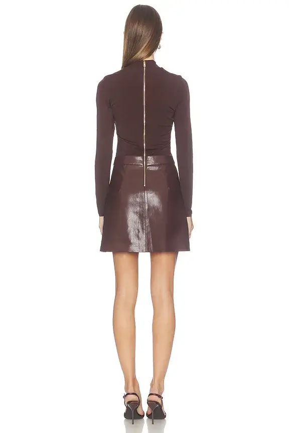 Alice + Olivia Chara Long Sleeve Mock Neck Faux Leather Mini Pleated Dress | Thumbnail 3