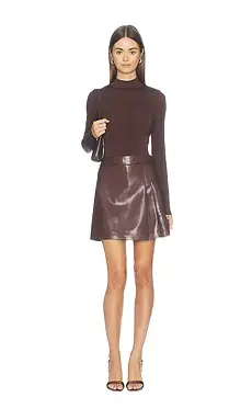 Chara Long Sleeve Mock Neck Faux Leather Mini Pleated Dress