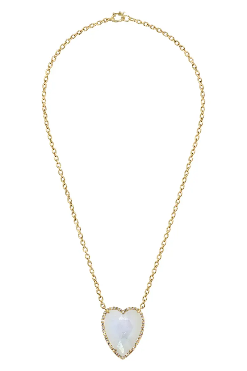 Diamond Rainbow Moonstone Heart Necklace Diamond Rainbow Moonstone Heart Necklace