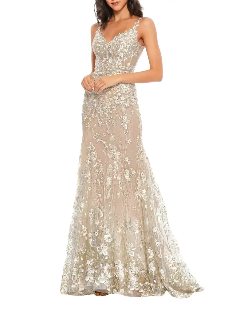 Women's Floral Embellished Sheath Gown