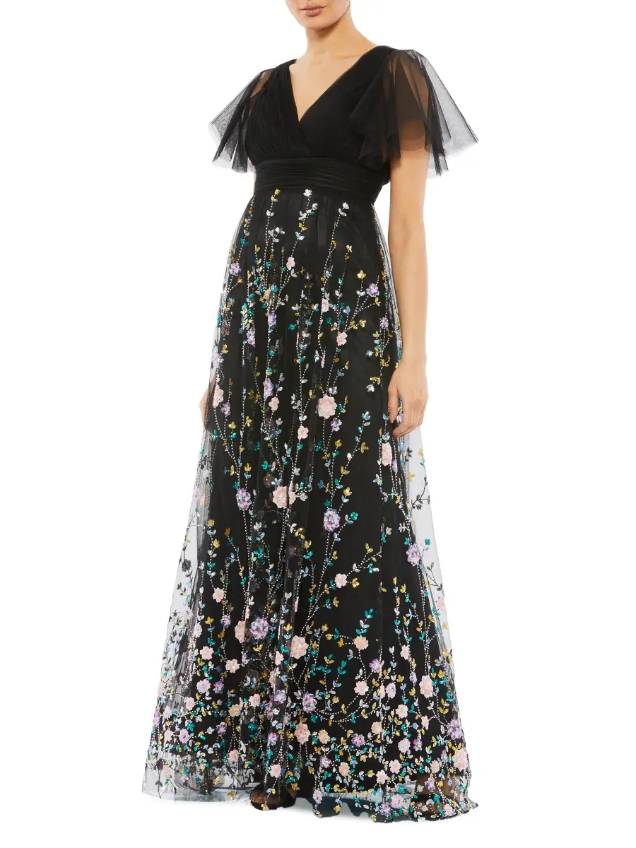 Mac Duggal Women's Embellished Illusion V-Neck Gown | Thumbnail 2 Mac Duggal Women's Embellished Illusion V-Neck Gown | Thumbnail 2