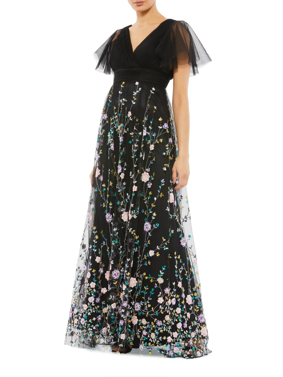 Mac Duggal Women's Embellished Illusion V-Neck Gown | Thumbnail 3 Mac Duggal Women's Embellished Illusion V-Neck Gown | Thumbnail 3