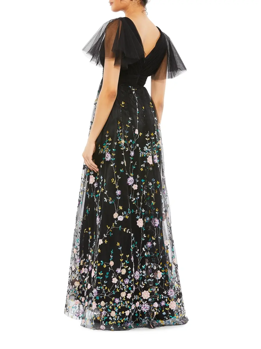 Mac Duggal Women's Embellished Illusion V-Neck Gown | Thumbnail 4 Mac Duggal Women's Embellished Illusion V-Neck Gown | Thumbnail 4