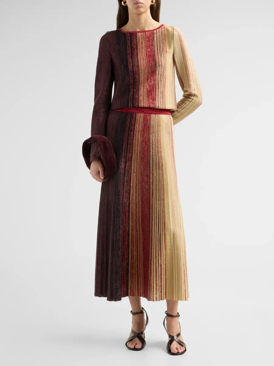 Misook Women's Metallic Striped Maxi Skirt | Thumbnail 2