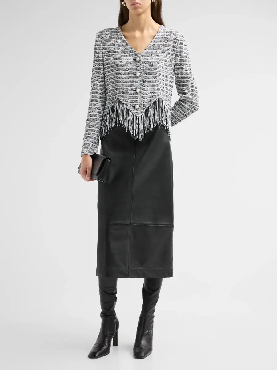 Misook Women's Chevron Tweed Fringe-Trim Jacket | Thumbnail 2 Misook Women's Chevron Tweed Fringe-Trim Jacket | Thumbnail 2