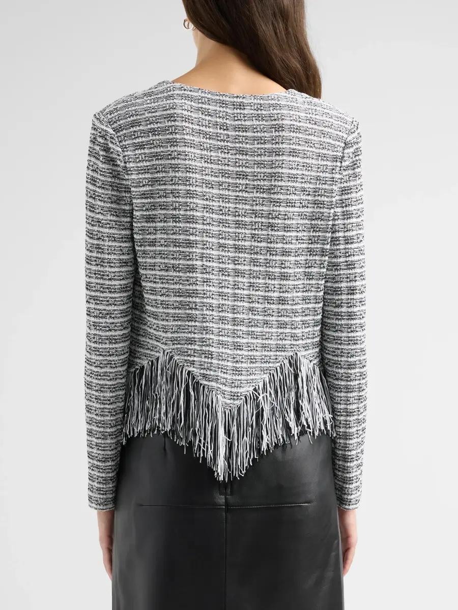Misook Women's Chevron Tweed Fringe-Trim Jacket | Thumbnail 3 Misook Women's Chevron Tweed Fringe-Trim Jacket | Thumbnail 3
