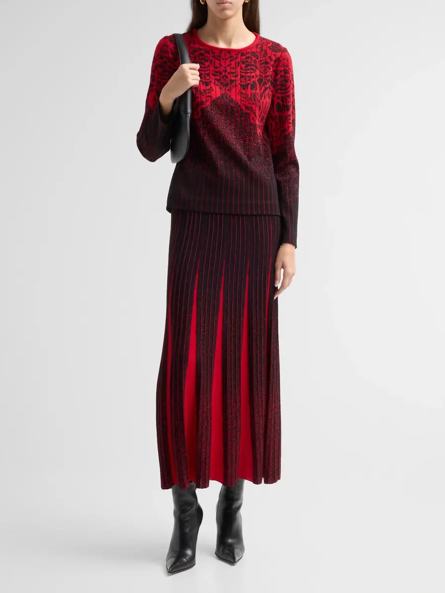 Ming Wang Women's Petite Jacquard Long-Sleeve Top | Thumbnail 2 Ming Wang Women's Petite Jacquard Long-Sleeve Top | Thumbnail 2